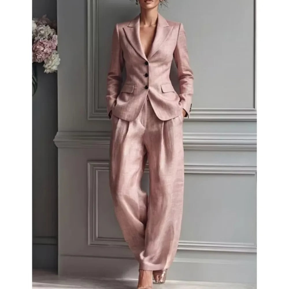 Victoria Conjunto de Traje Elegante con Blazer Entallado y Pantalón Ancho