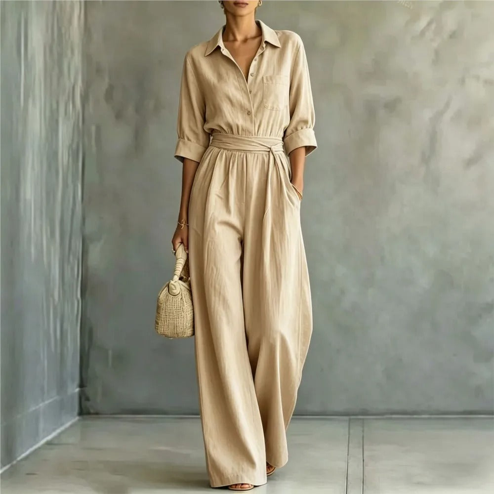 Mono Elegante Elena con Cintura Ajustable y Pantalón Ancho