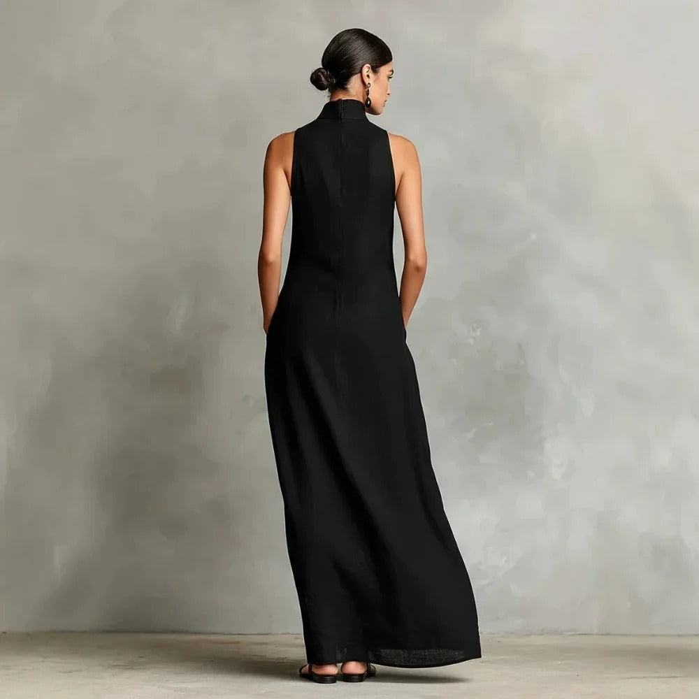 Marina Vestido Largo Holgado con Cuello Alto
