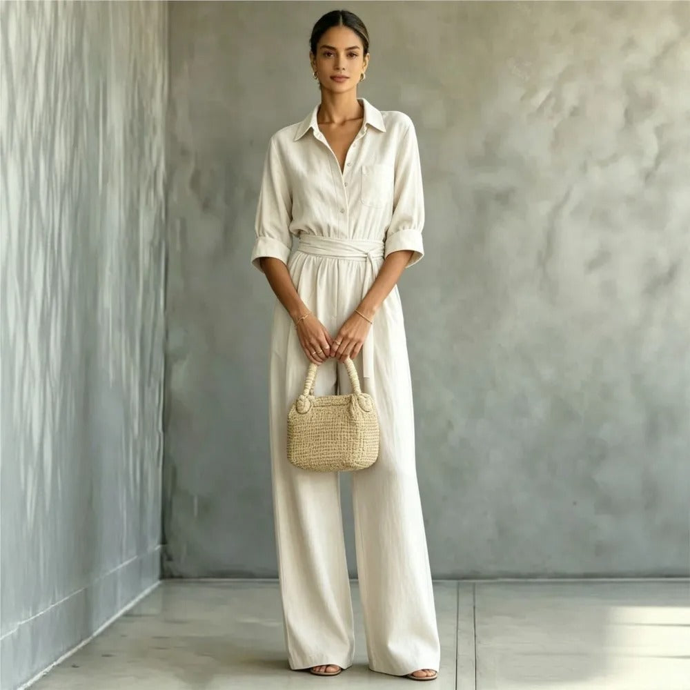 Mono Elegante Elena con Cintura Ajustable y Pantalón Ancho