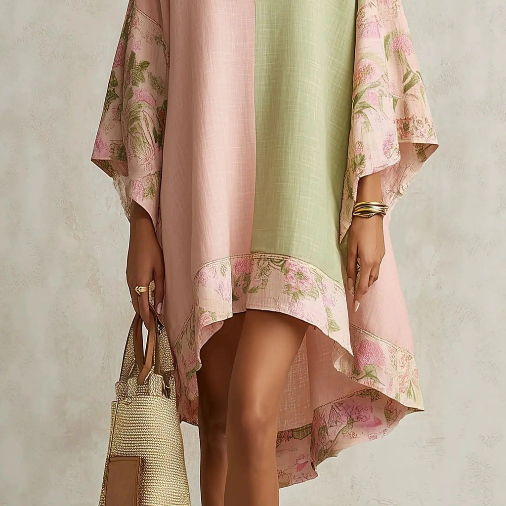 Vestido Bohemio Floral Jimena con Mangas Murciélago y Cuello de Pico