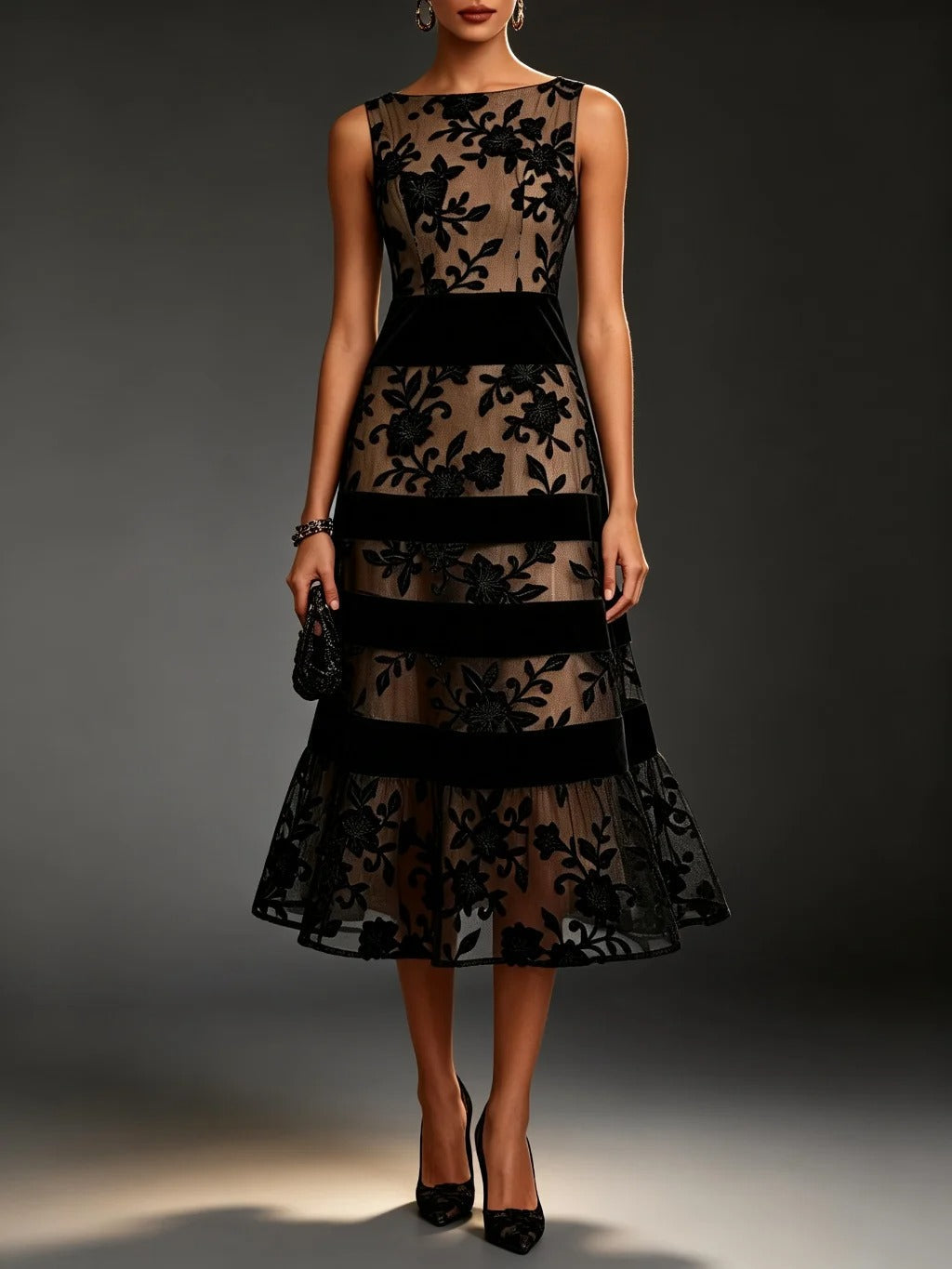 Odette Vestido Midi de Tul con Bordado Floral
