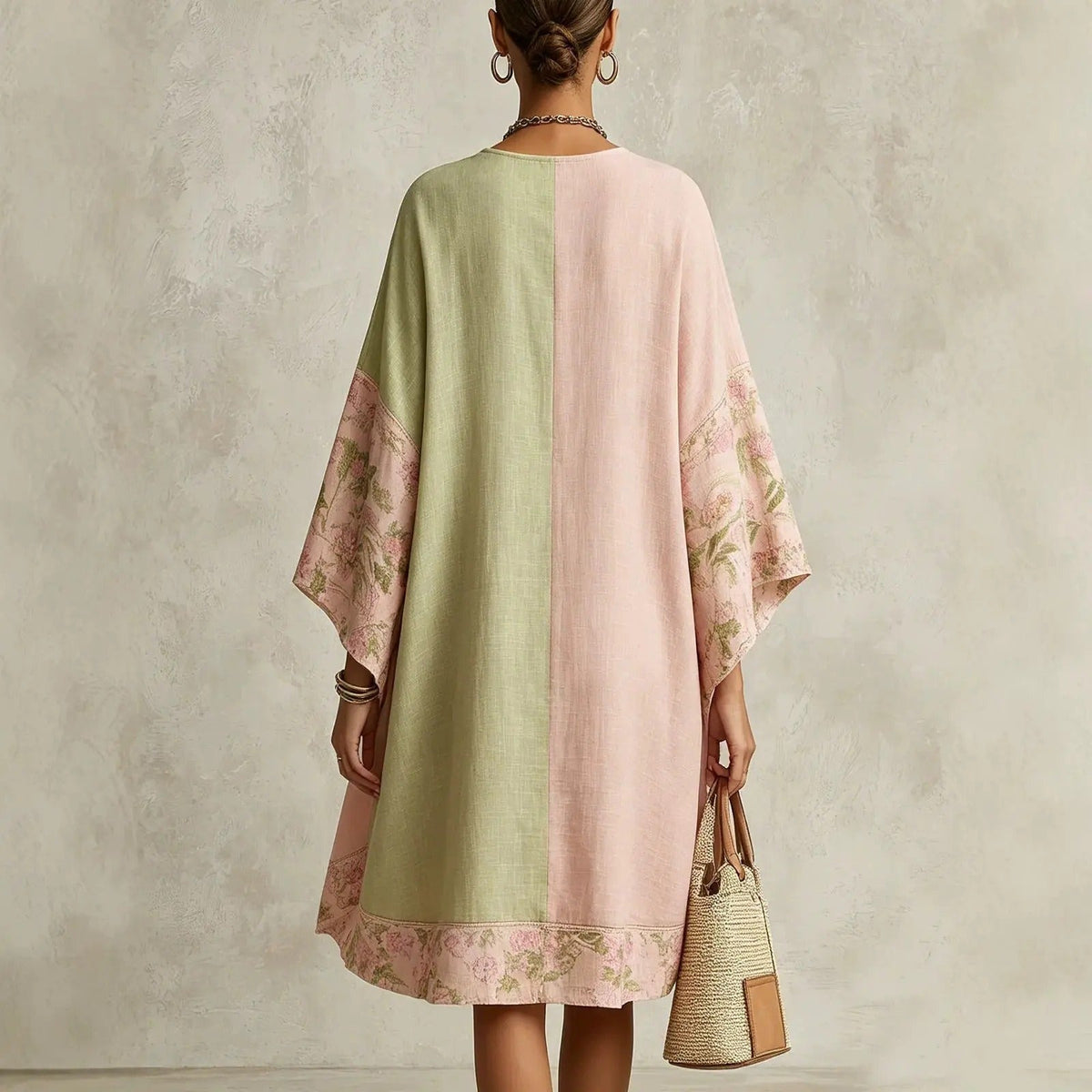 Vestido Bohemio Floral Jimena con Mangas Murciélago y Cuello de Pico