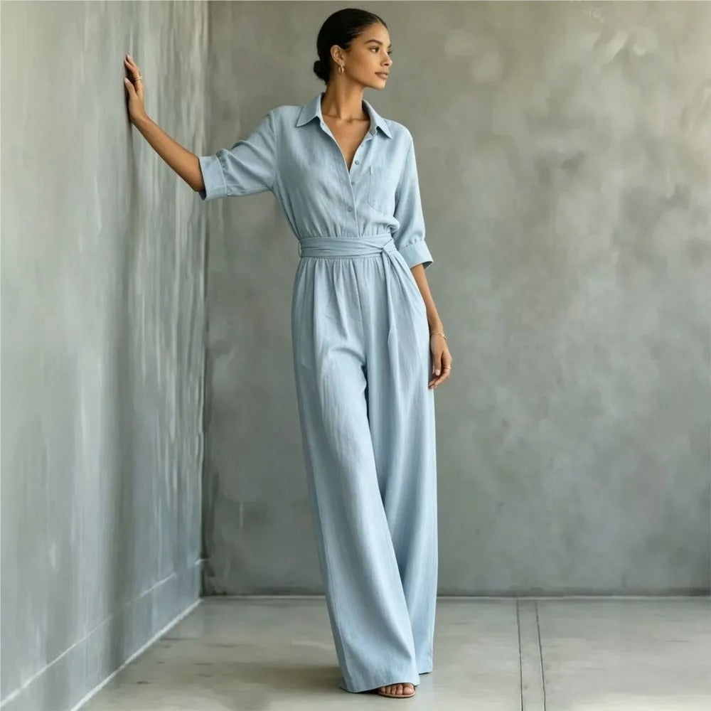 Mono Elegante Elena con Cintura Ajustable y Pantalón Ancho