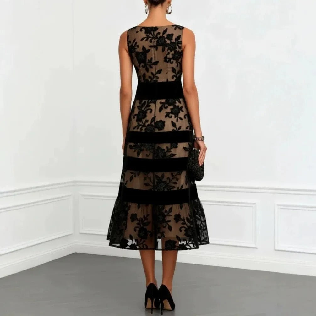 Odette Vestido Midi de Tul con Bordado Floral
