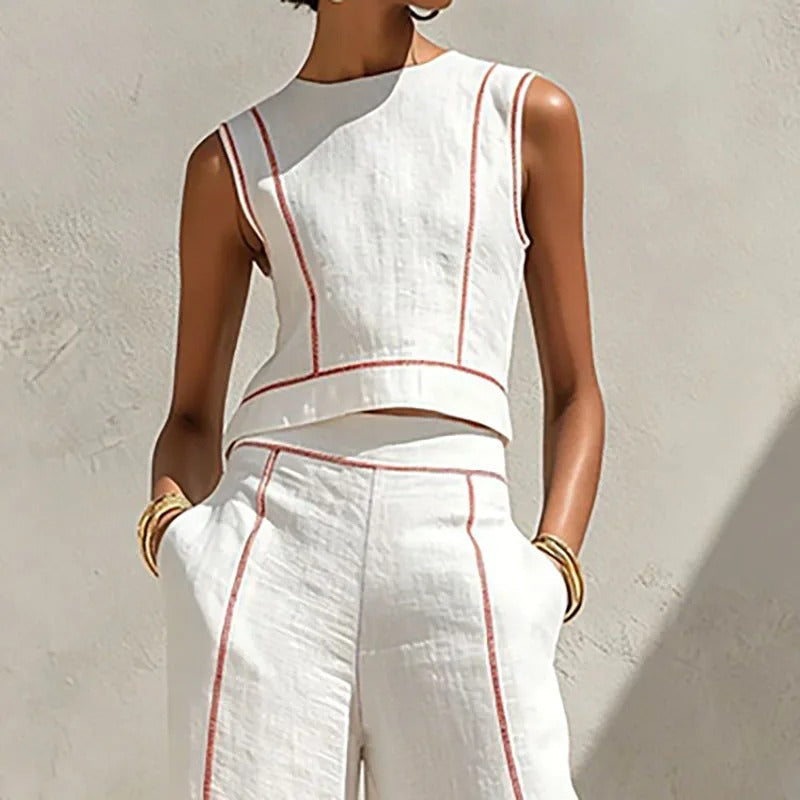 Conjunto Inés de Dos Piezas con Pantalón Palazzo y Detalles en Contraste