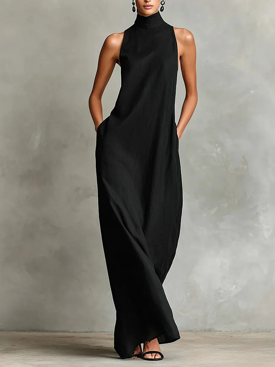 Marina Vestido Largo Holgado con Cuello Alto