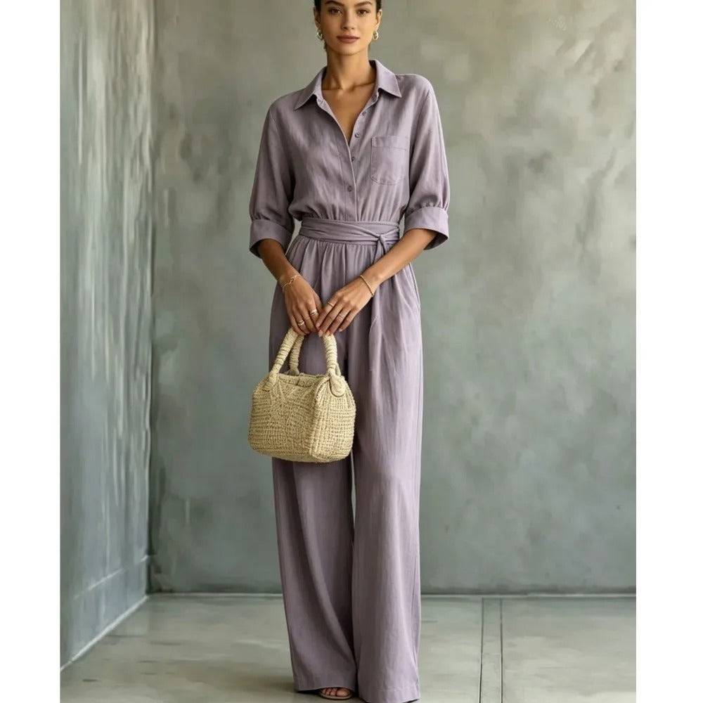 Mono Elegante Elena con Cintura Ajustable y Pantalón Ancho
