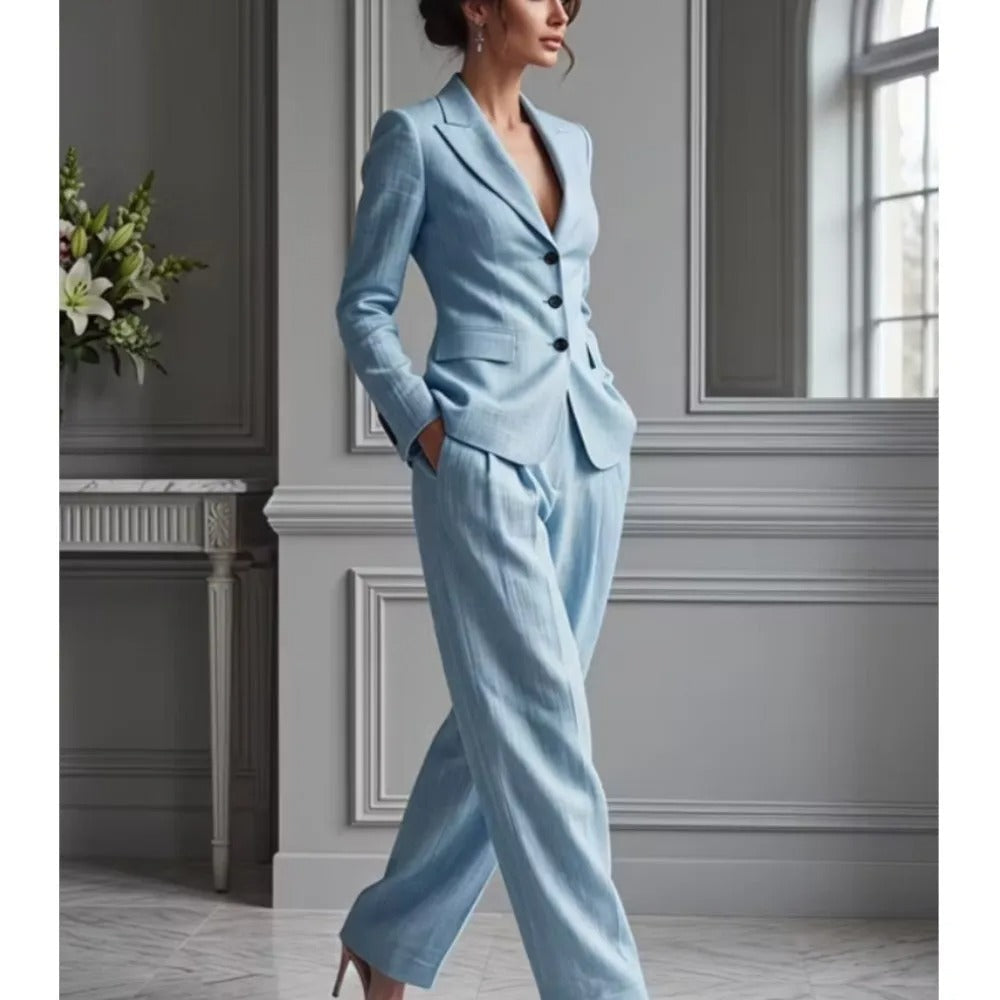 Victoria Conjunto de Traje Elegante con Blazer Entallado y Pantalón Ancho