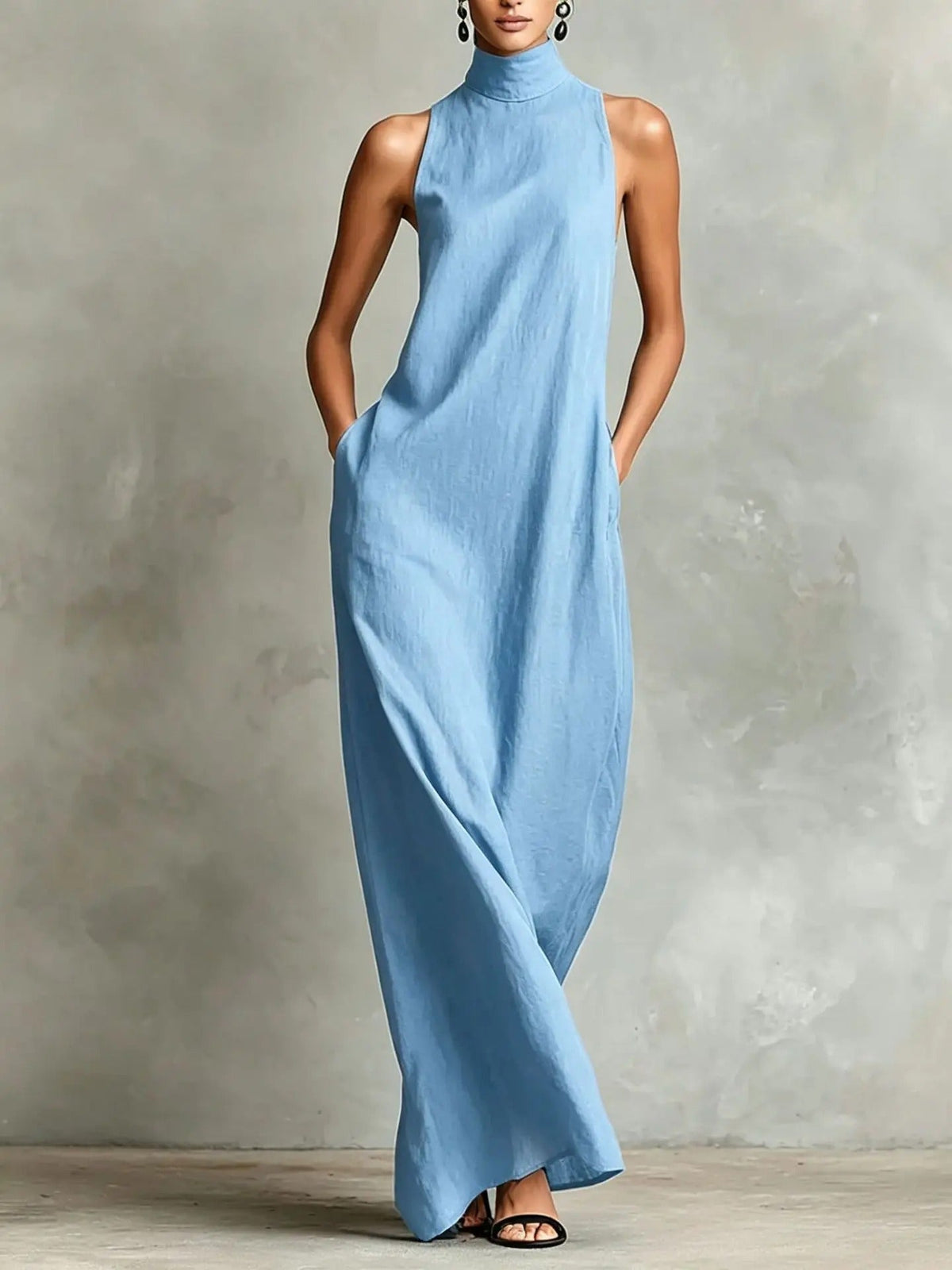 Marina Vestido Largo Holgado con Cuello Alto