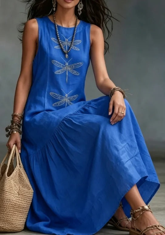 Vestido Midi Bohemio Daniela con Estampado de Libélulas