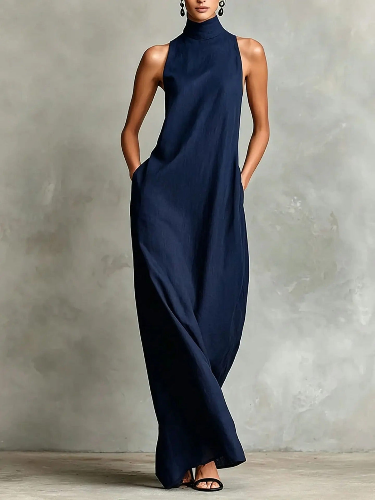 Marina Vestido Largo Holgado con Cuello Alto