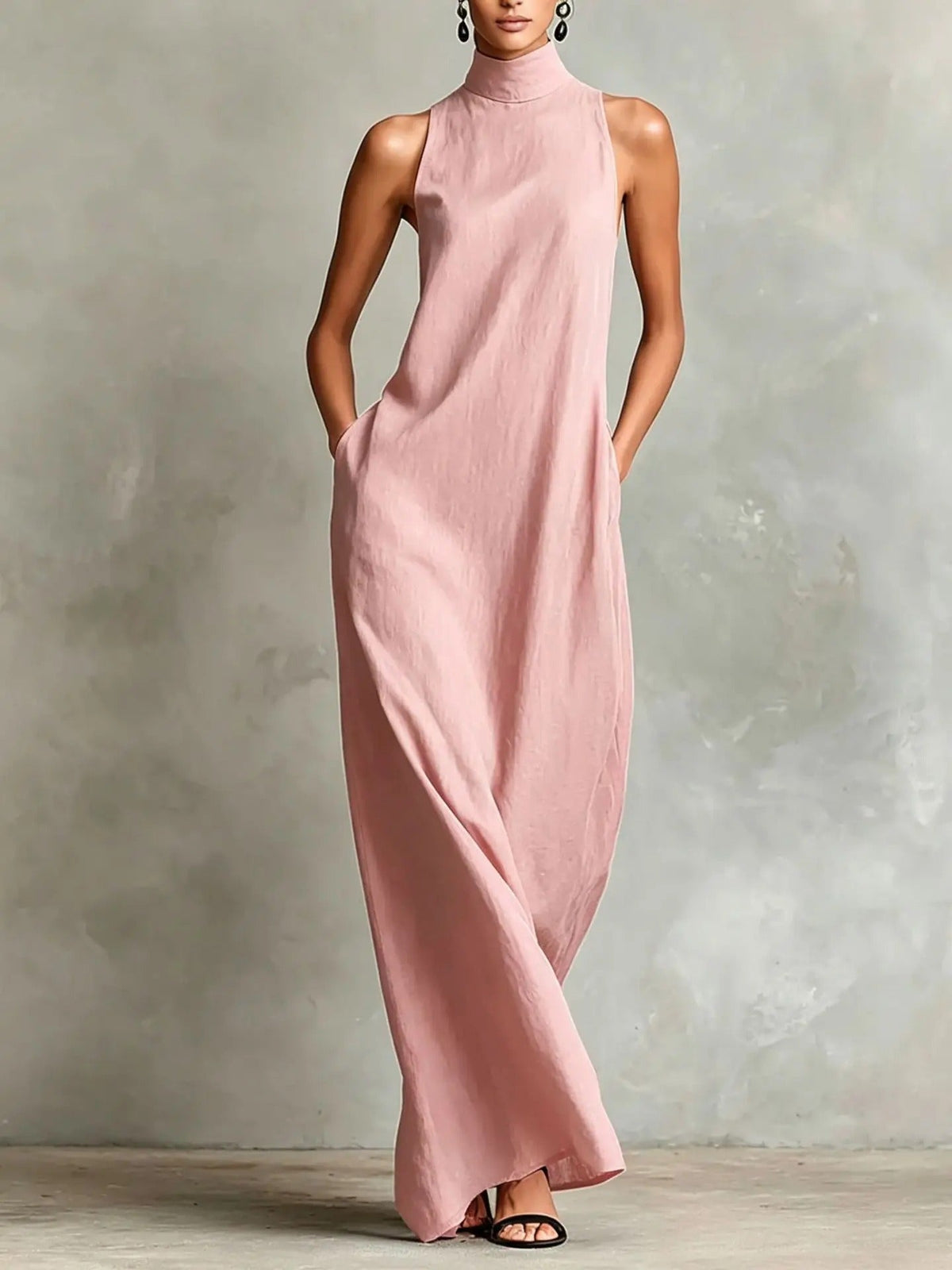 Marina Vestido Largo Holgado con Cuello Alto