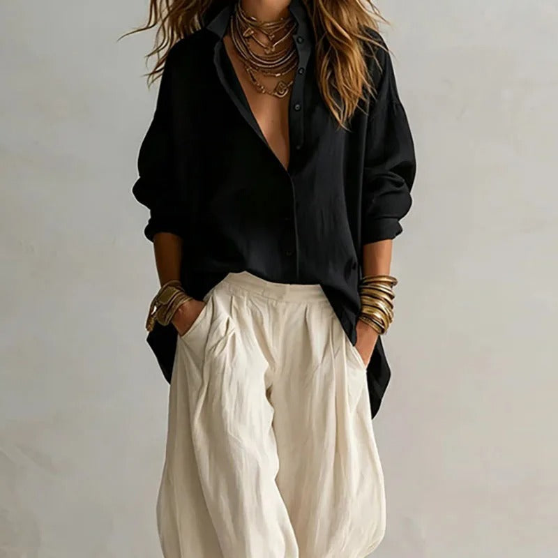 Aitana Conjunto de Camisa Fluida y Pantalón Ancho