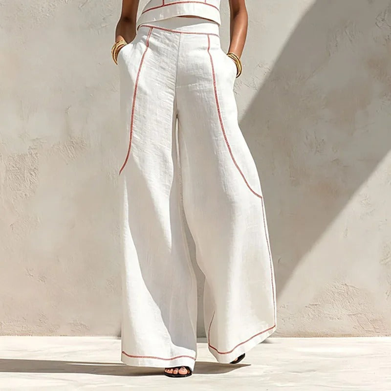 Conjunto Inés de Dos Piezas con Pantalón Palazzo y Detalles en Contraste