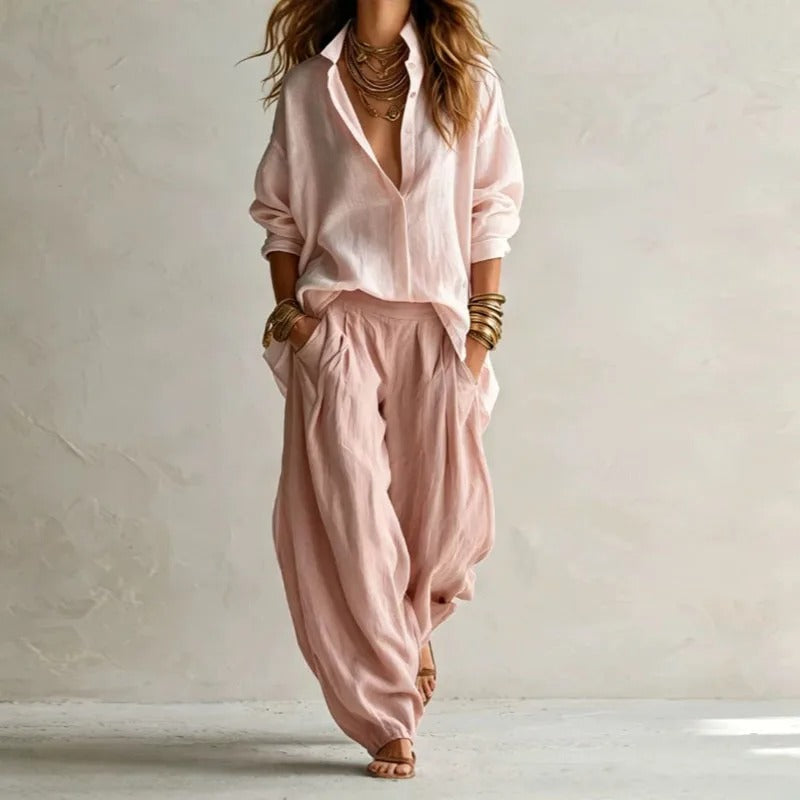 Aitana Conjunto de Camisa Fluida y Pantalón Ancho
