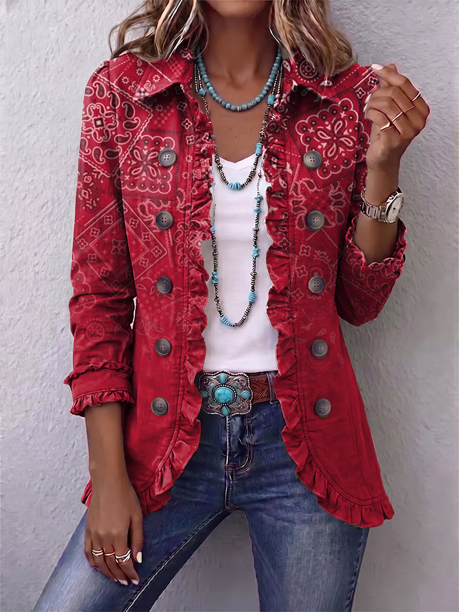 Criselle | Chaqueta Bohemia de Volantes con Estampado Cachemir Degradado
