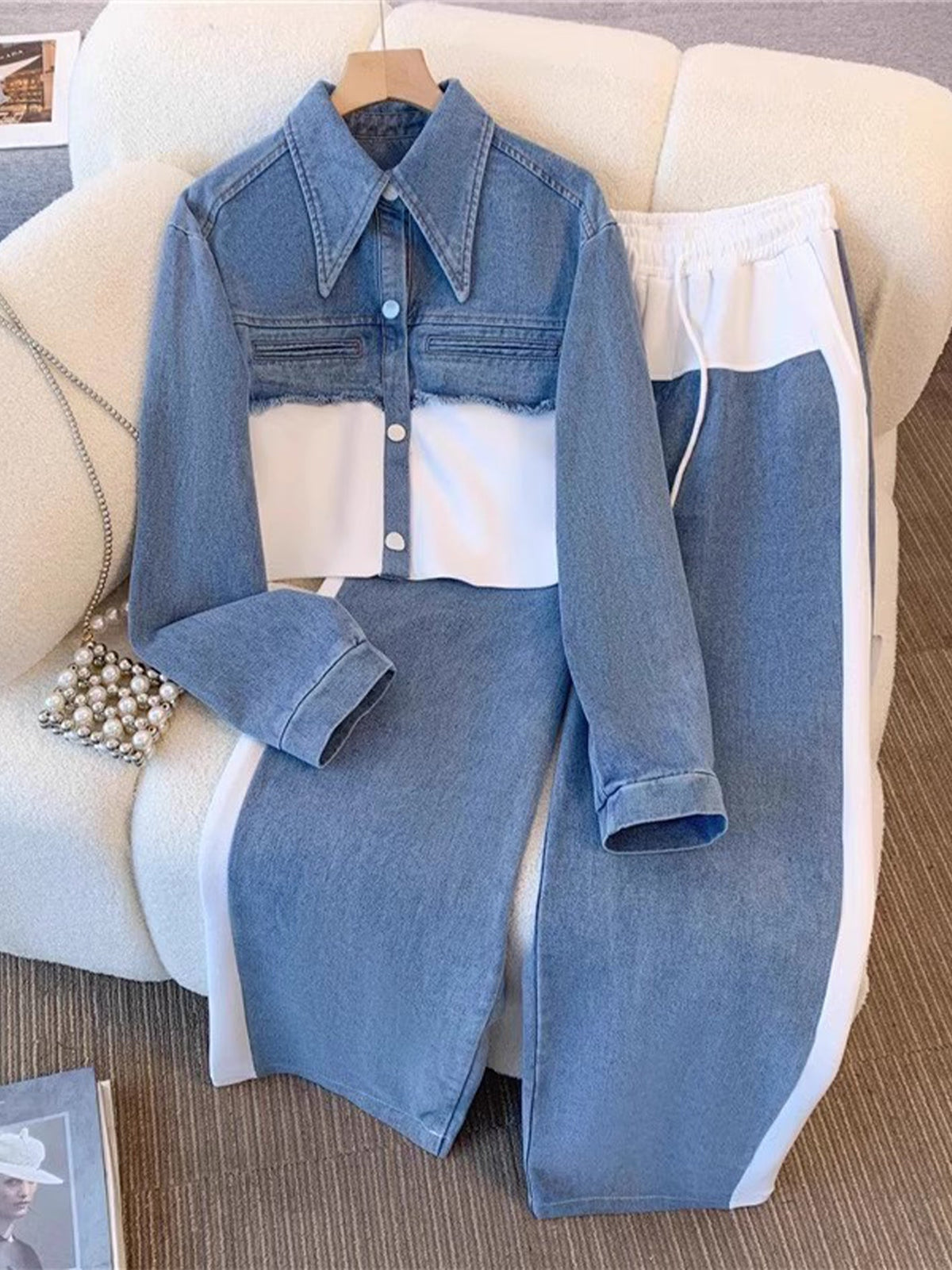 Holbrook™ | Conjunto de Chaqueta Corta a Bloques de Color y Pantalón Ancho
