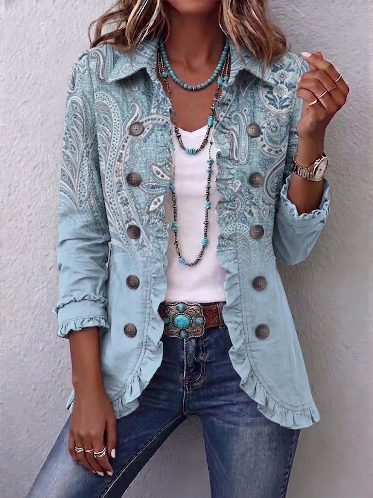 Estrella™ | Chaqueta Vintage de Estampado Cachemir con Volantes