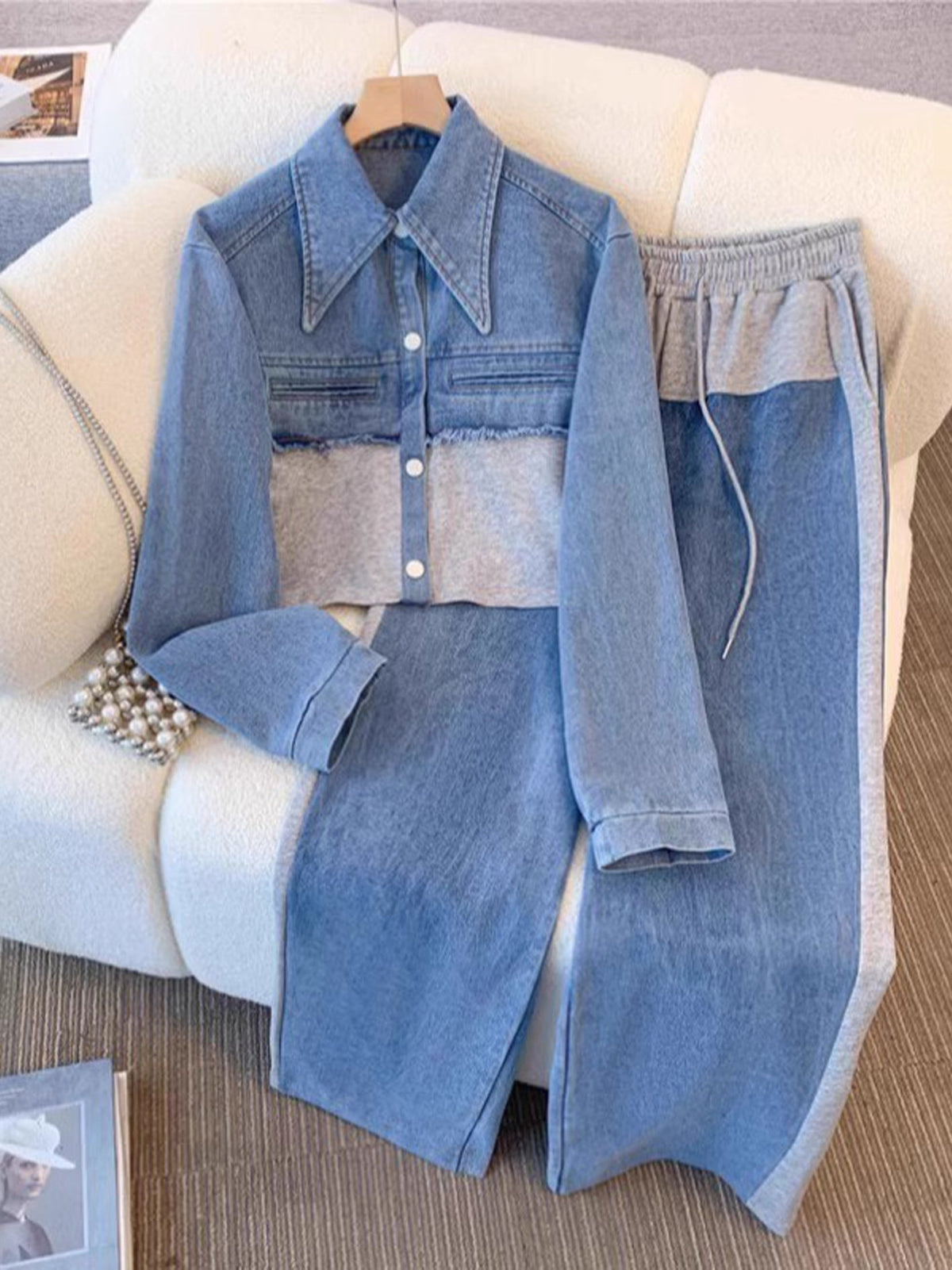 Holbrook | Conjunto de Chaqueta Corta Color Block y Pantalón de Pierna Ancha