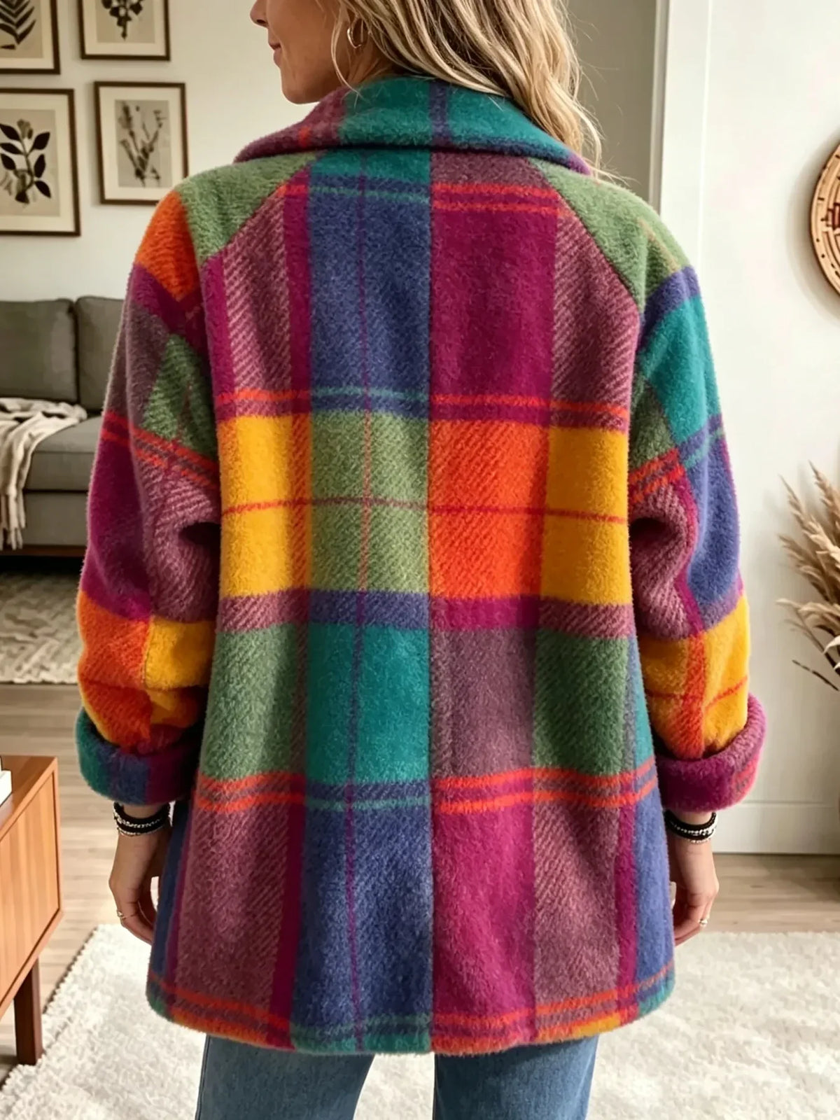 Joanne | Abrigo de cuadros multicolor y acogedor