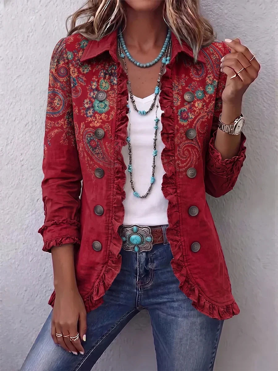 Fayrene™ | Chaqueta Bohemia con Volantes y Estampado Cachemir