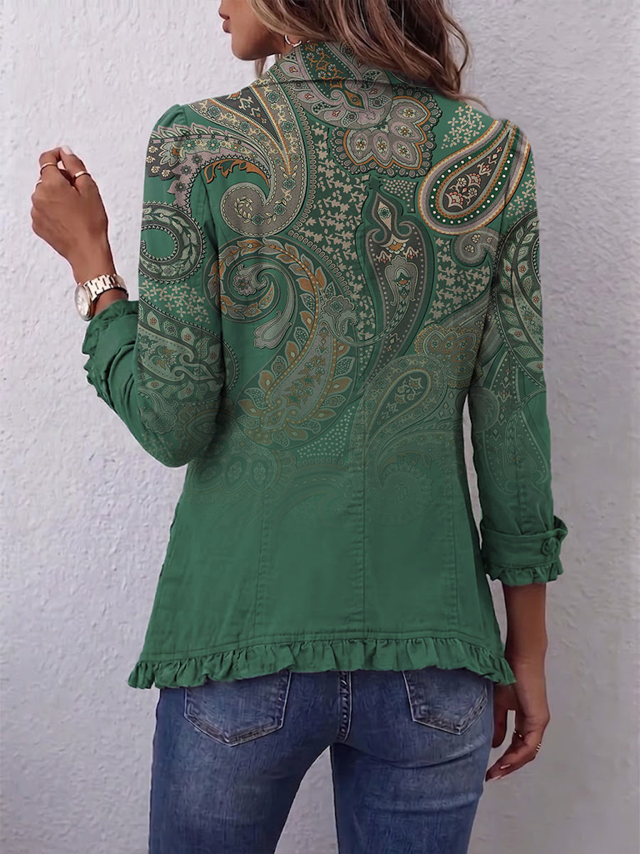 Jemara | Chaqueta Bohemia de Volantes con Estampado Cachemir