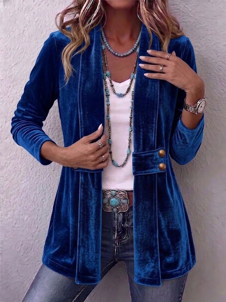 Holliwell | Chaqueta Abierta de Manga Larga con Solapa Vintage y Botones Decorativos