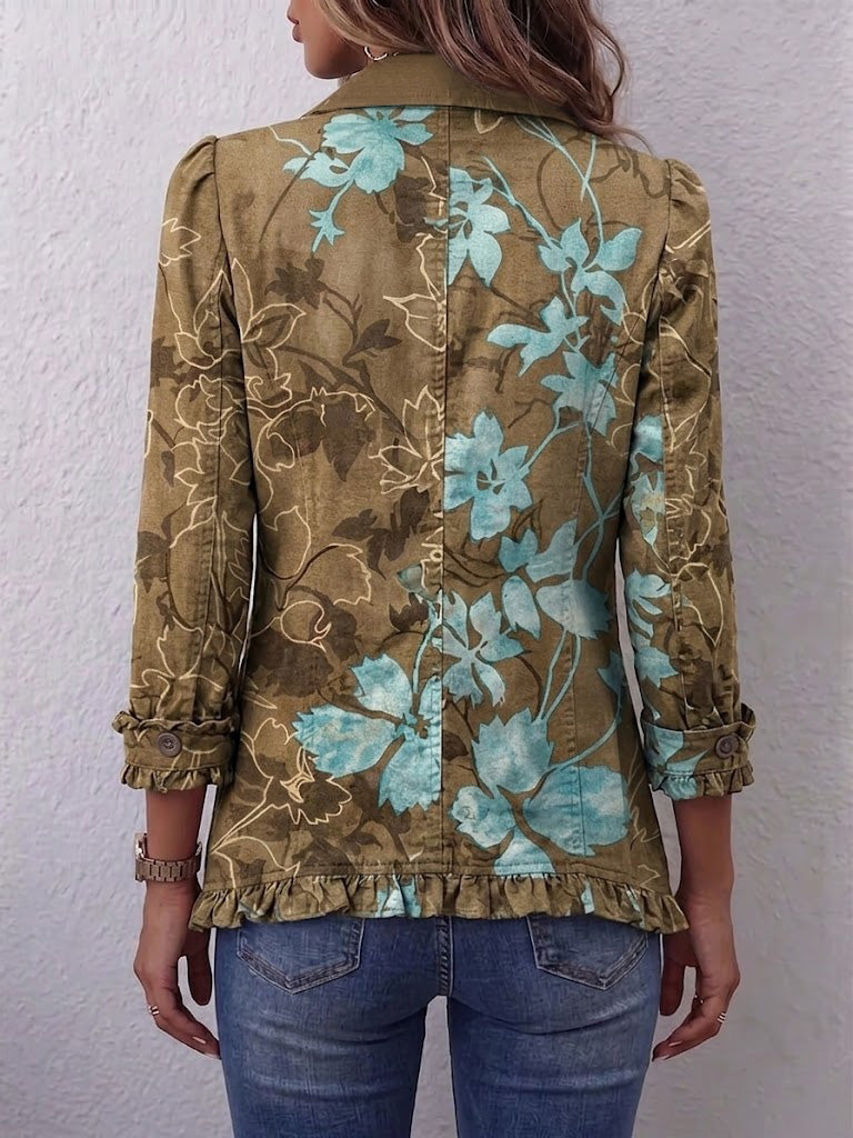 Sundara | Chaqueta Boho de Volantes con Estampado Floral Vintage Degradado