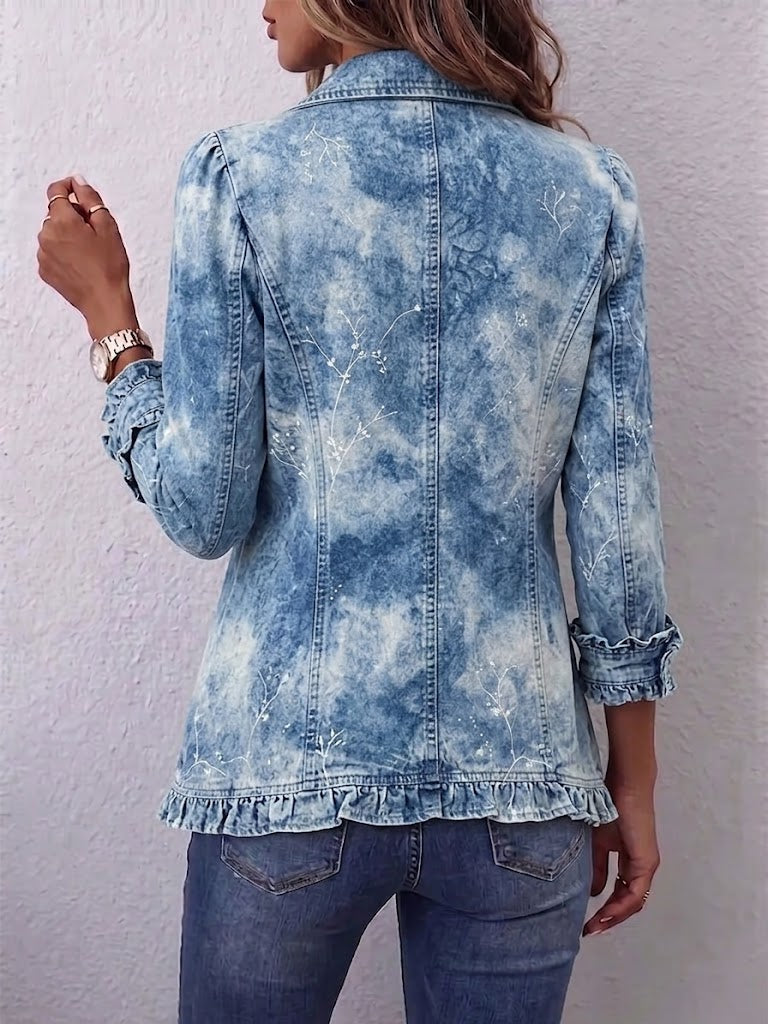 Jemison™ | Chaqueta con Detalle de Volantes y Estampado Botánico Vintage Degradado de Estilo Boho