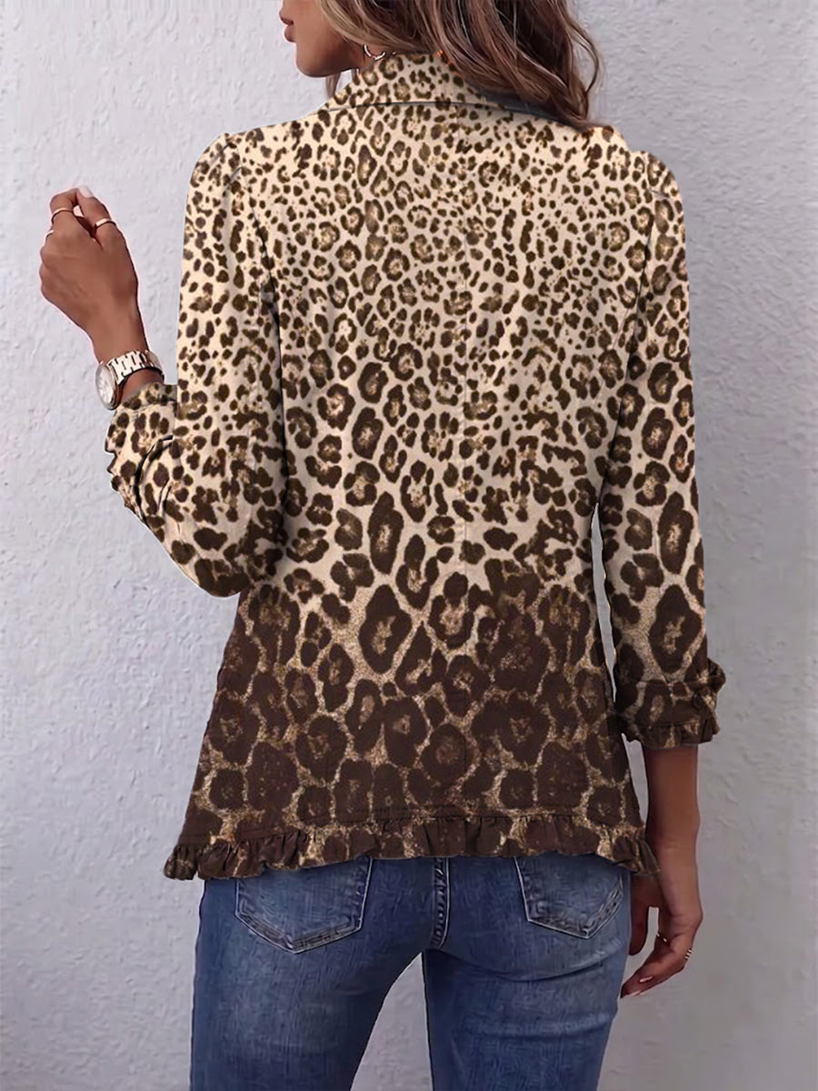 Navara | Chaqueta de Volantes con Estampado de Leopardo