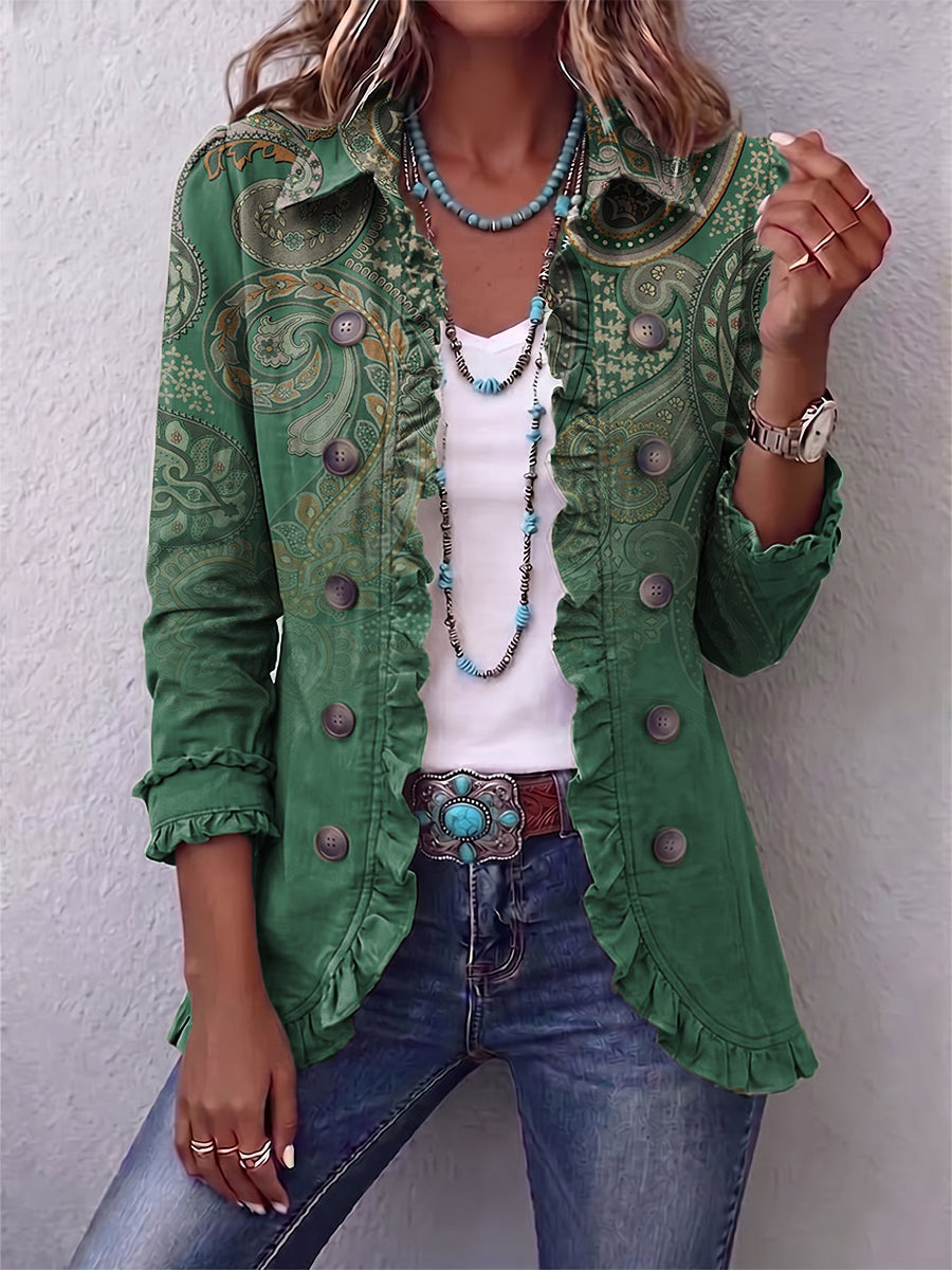 Jemara | Chaqueta Bohemia de Volantes con Estampado Cachemir