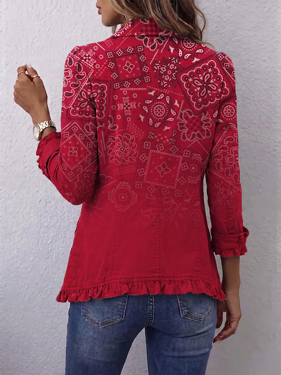 Criselle | Chaqueta Bohemia de Volantes con Estampado Cachemir Degradado