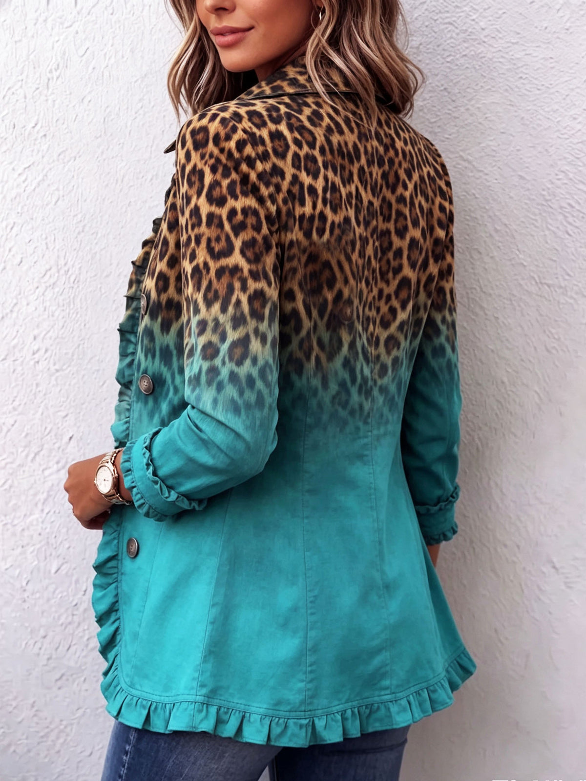 Elspeth™ | Blazer con Volantes y Estampado Degradado de Leopardo