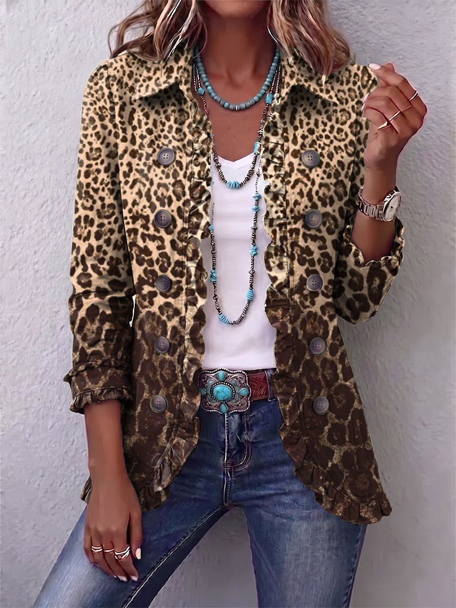 Navara | Chaqueta de Volantes con Estampado de Leopardo