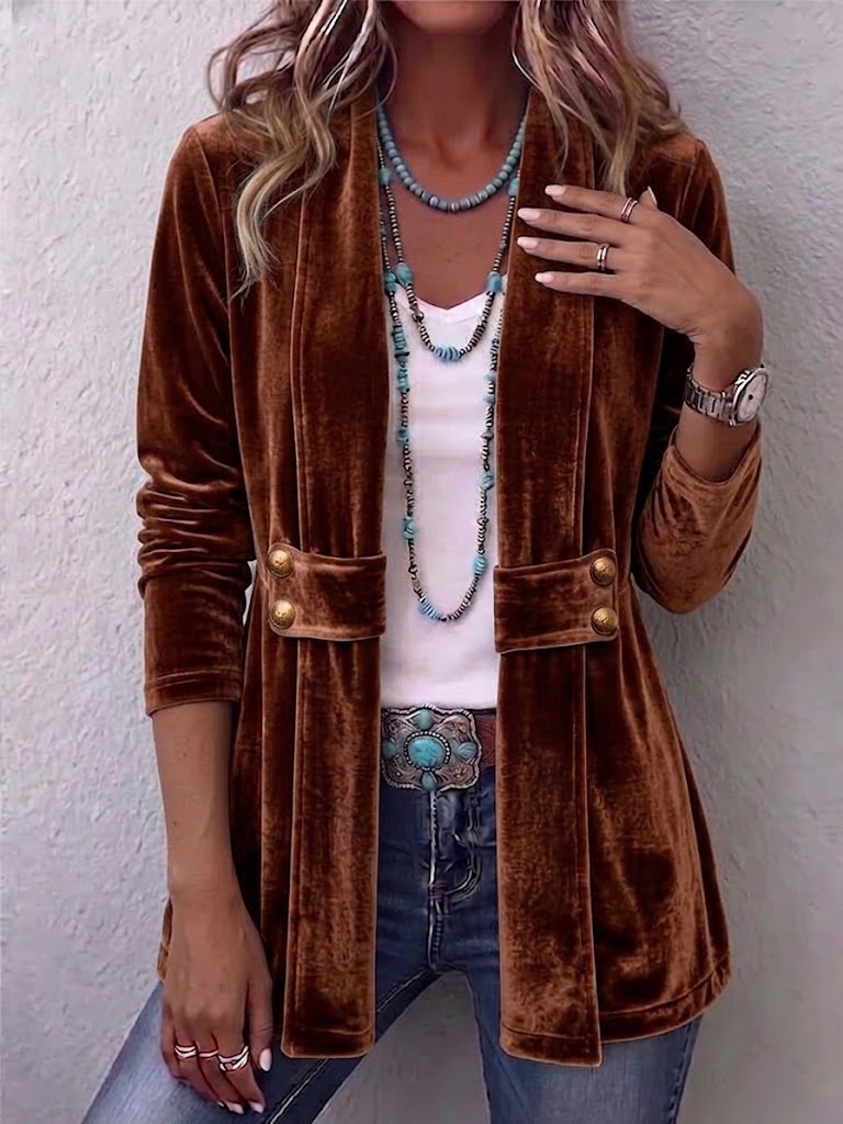 Holliwell | Chaqueta Abierta de Manga Larga con Solapa Vintage y Botones Decorativos