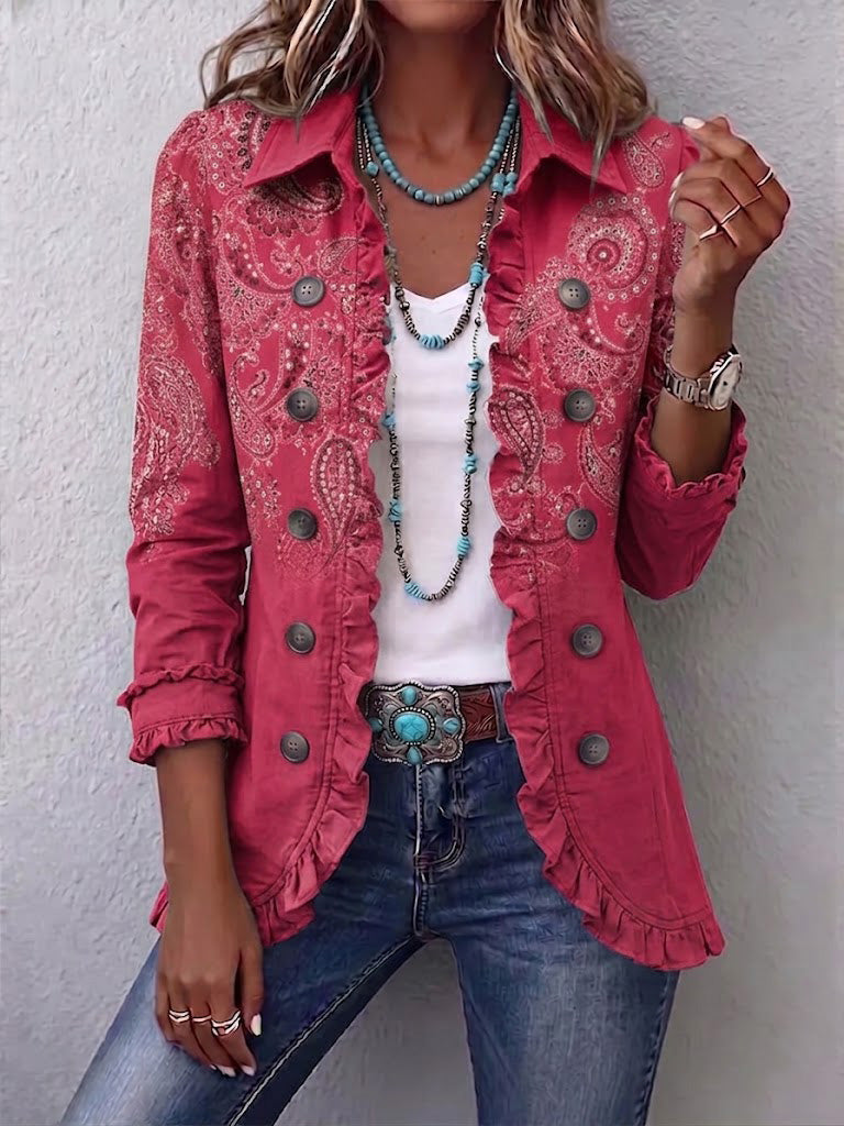 Anouk™ | Chaqueta Vintage de Estampado Cachemir con Volantes