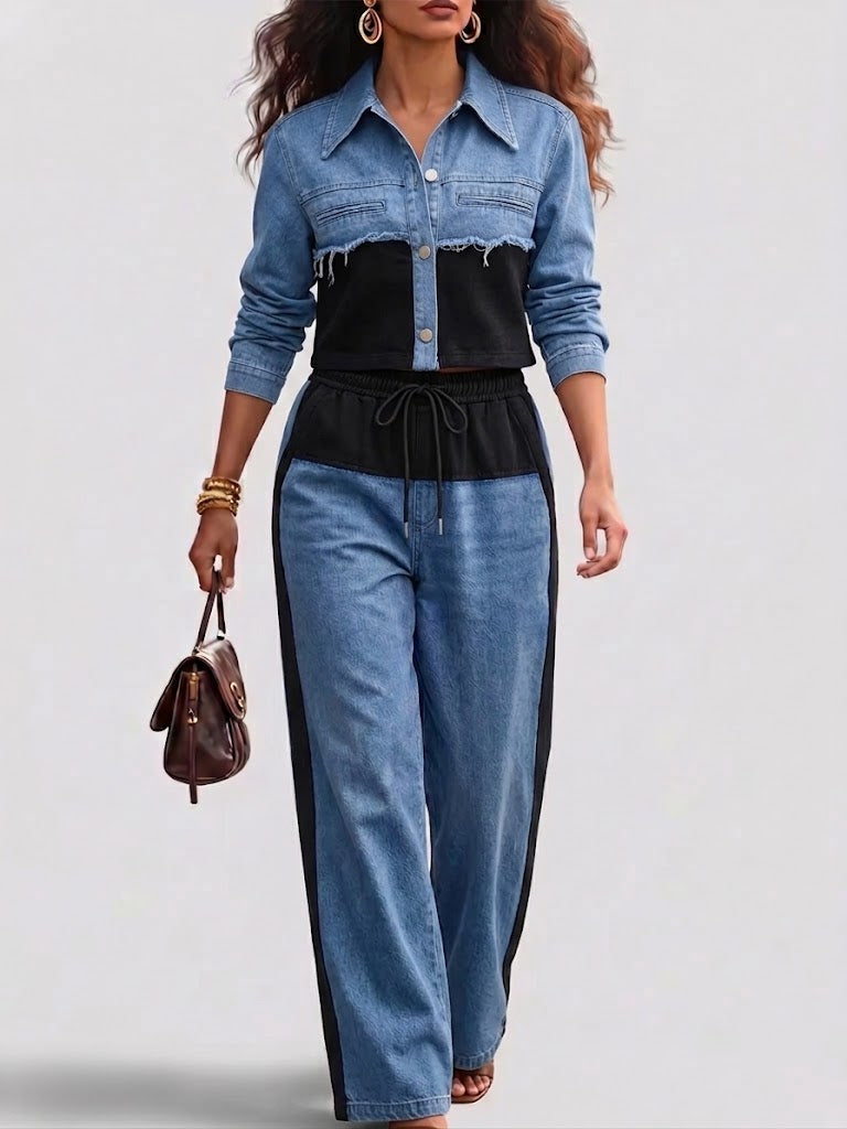 Holbrook™ | Conjunto de Chaqueta Corta a Bloques de Color y Pantalón Ancho