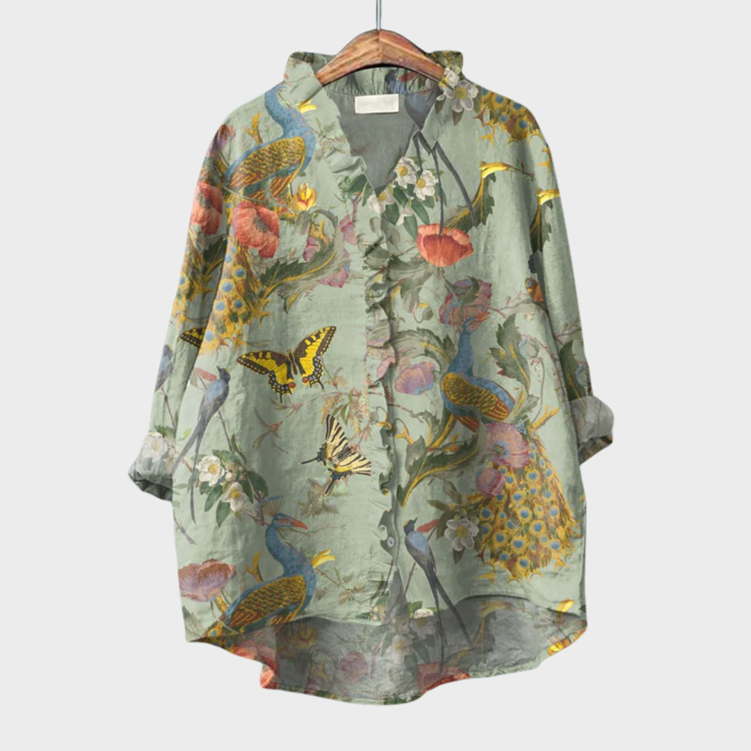 Clementine | Blusa con Volante y Estampado de Jardín