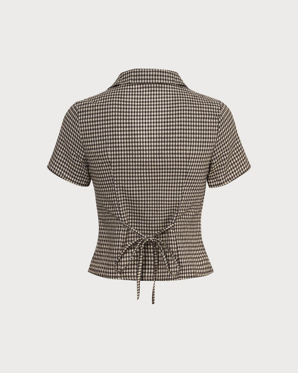 Blusa Marrón Solapa Vichy Manga Corta
