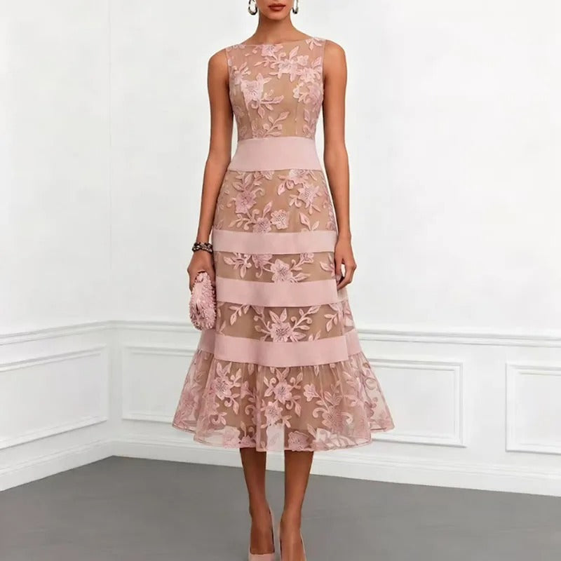 Odette Vestido Midi de Tul con Bordado Floral