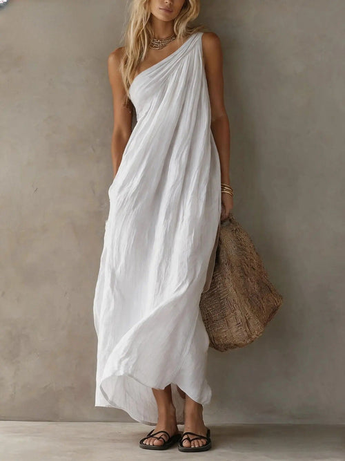 Adriana Vestido Maxi Asimétrico con Efecto Lino