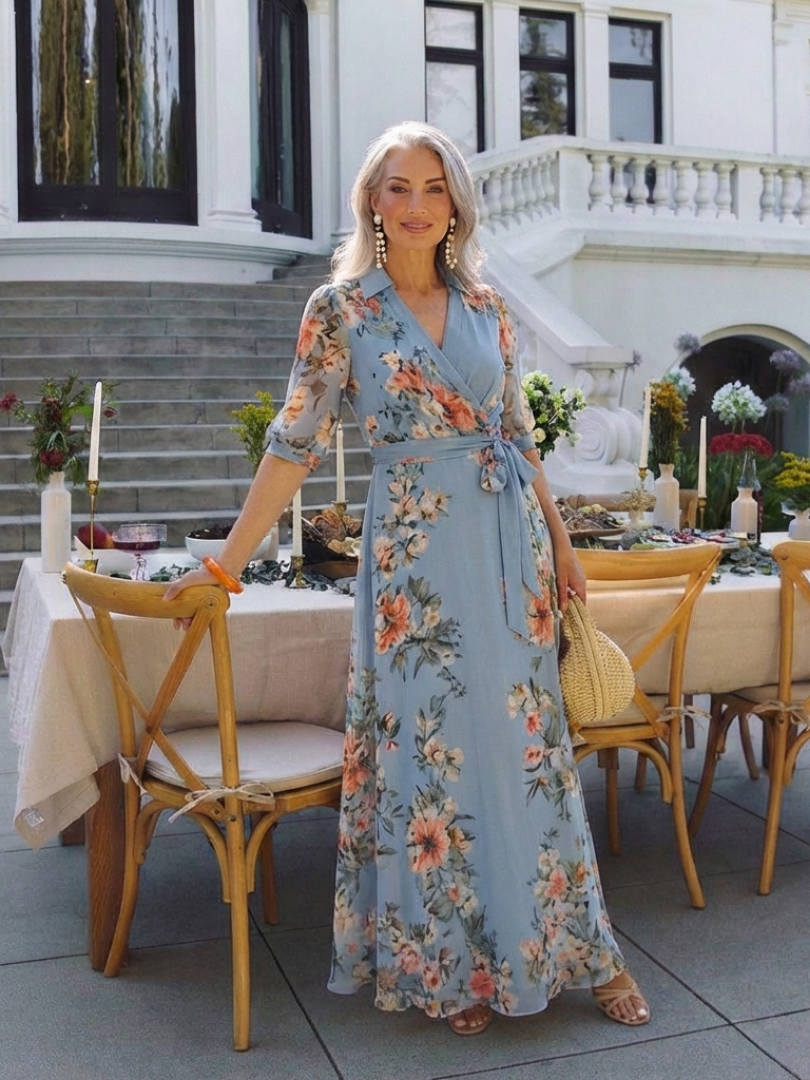 Hollis | Vestido Maxi Cruzado Floral con Escote en V