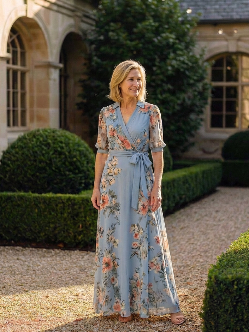 Hollis | Vestido Maxi Cruzado Floral con Escote en V