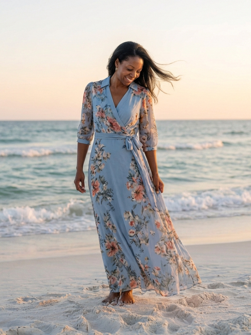 Hollis | Vestido Maxi Cruzado Floral con Escote en V