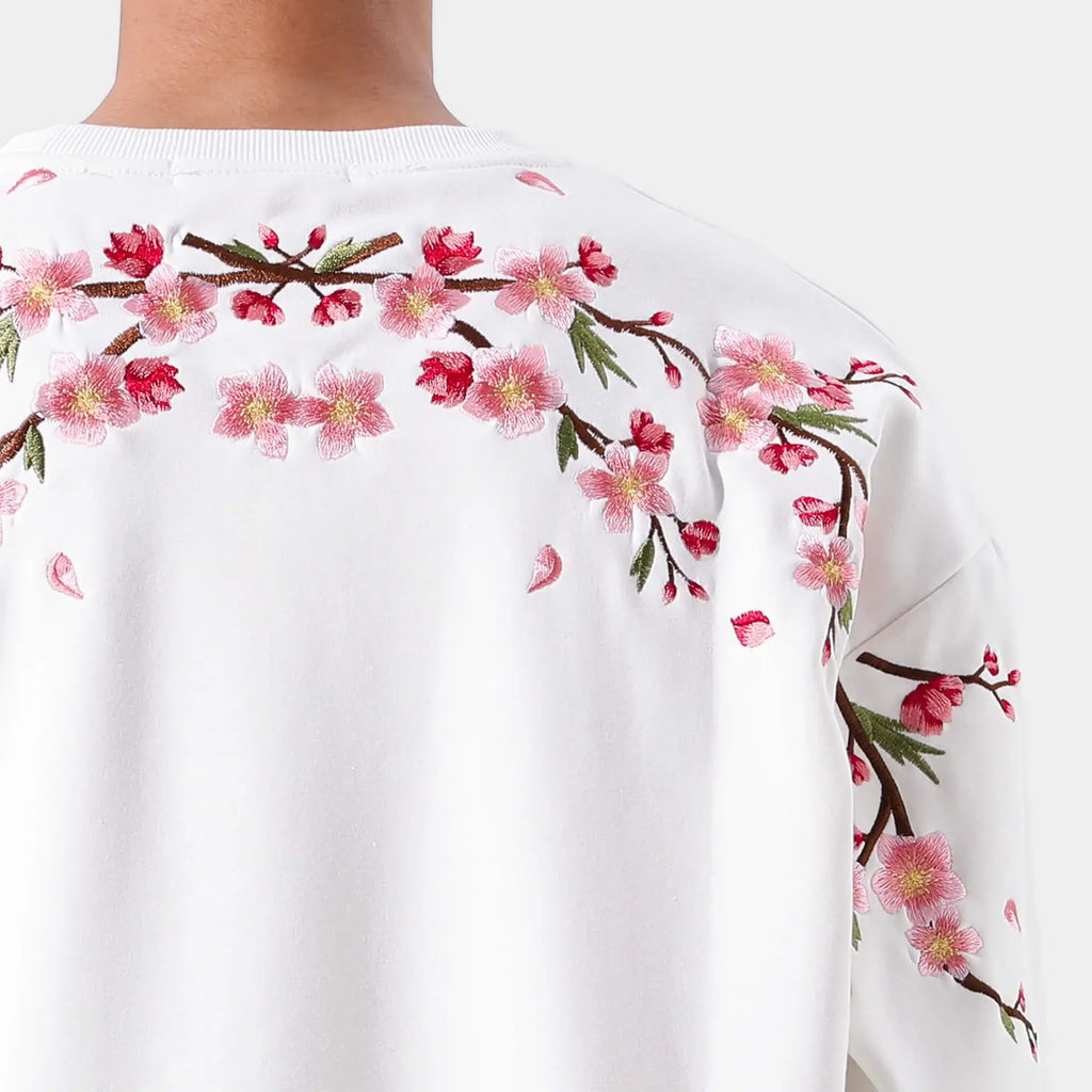 Sudadera bordada con motivos de sakura