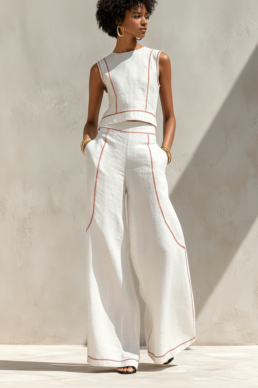 Victoria | Conjunto blanco con top sin mangas y pantalón de pierna ancha