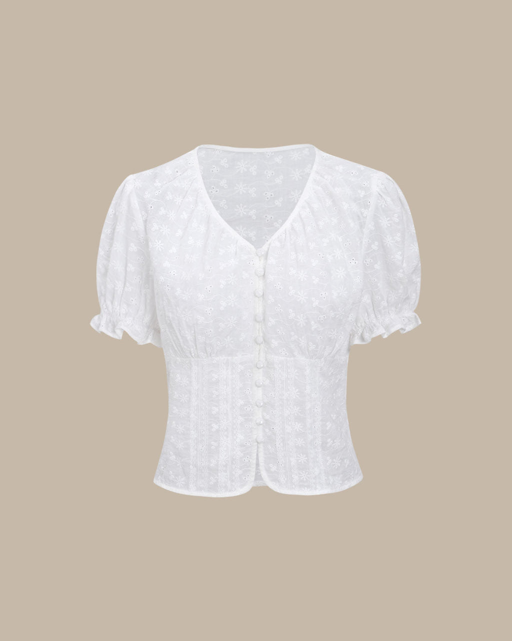 Blusa Blanca Floral Manga Abullonada