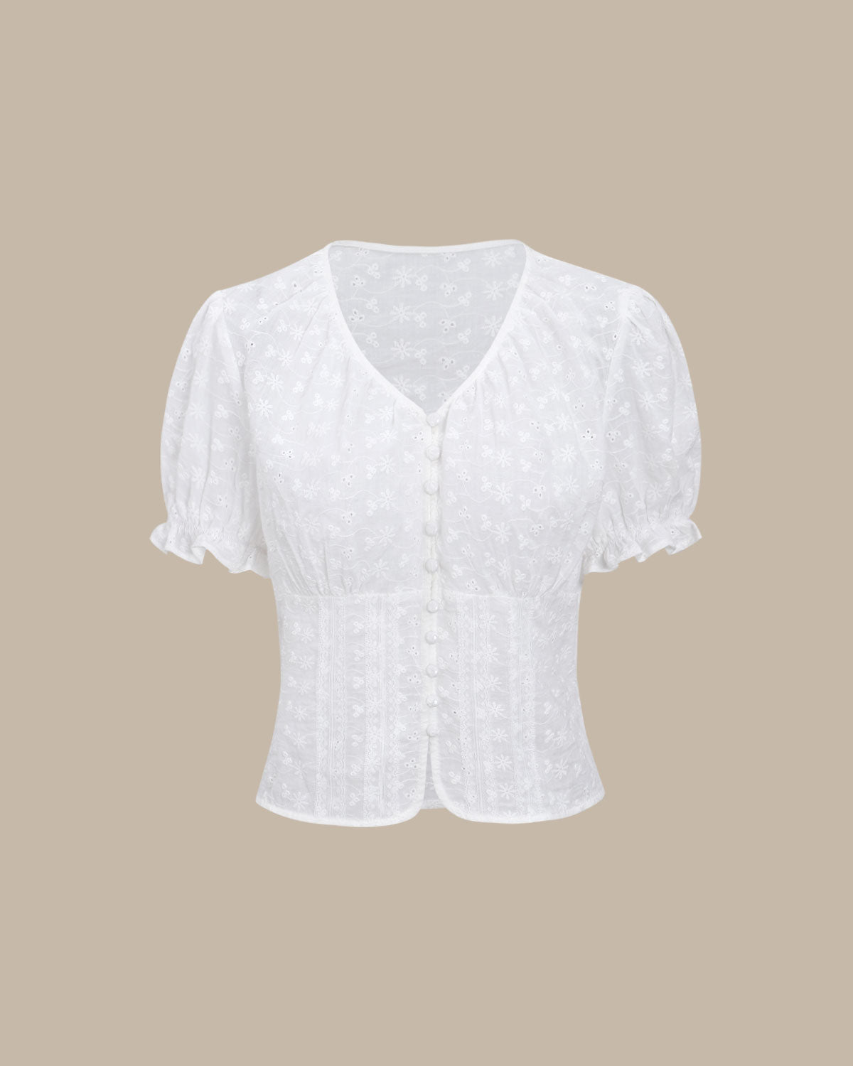 Blusa Blanca Floral Manga Abullonada