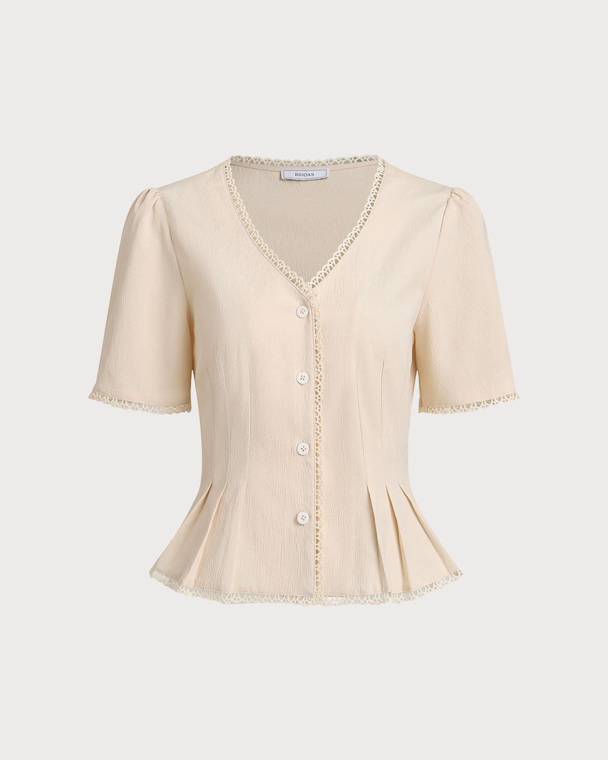 Blusa Beige Cuello V Plisado Botones